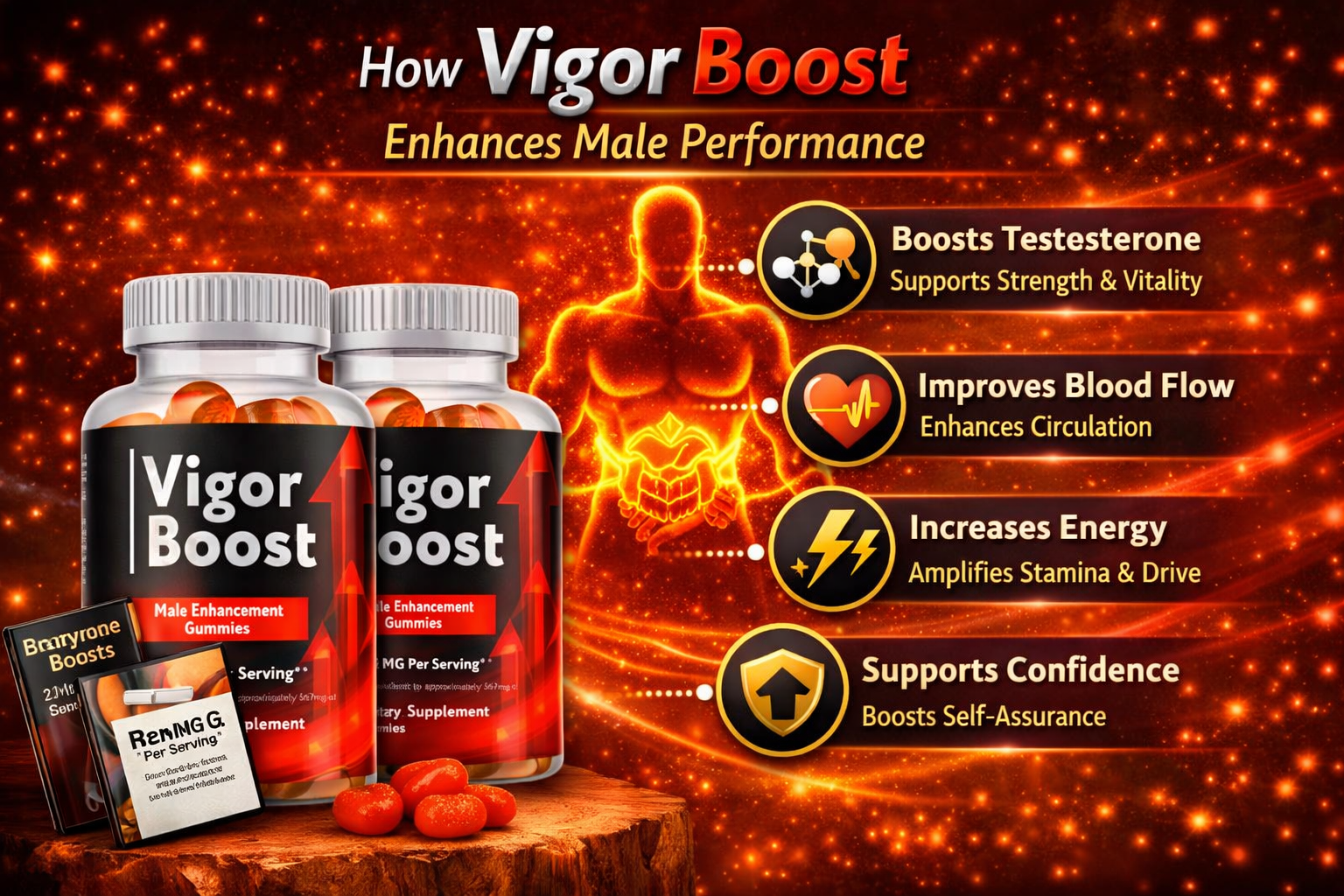 How Vigor Boost supports male vitality — healthy blood flow, testosterone support, stress response, and steady energy